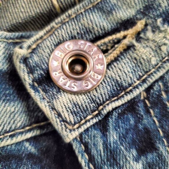 BIG STAR DENIM MADDIE CROPPED JEANS DISTRESSED WASH CALF EMBELLISHED STITCH - Picture 7 of 13